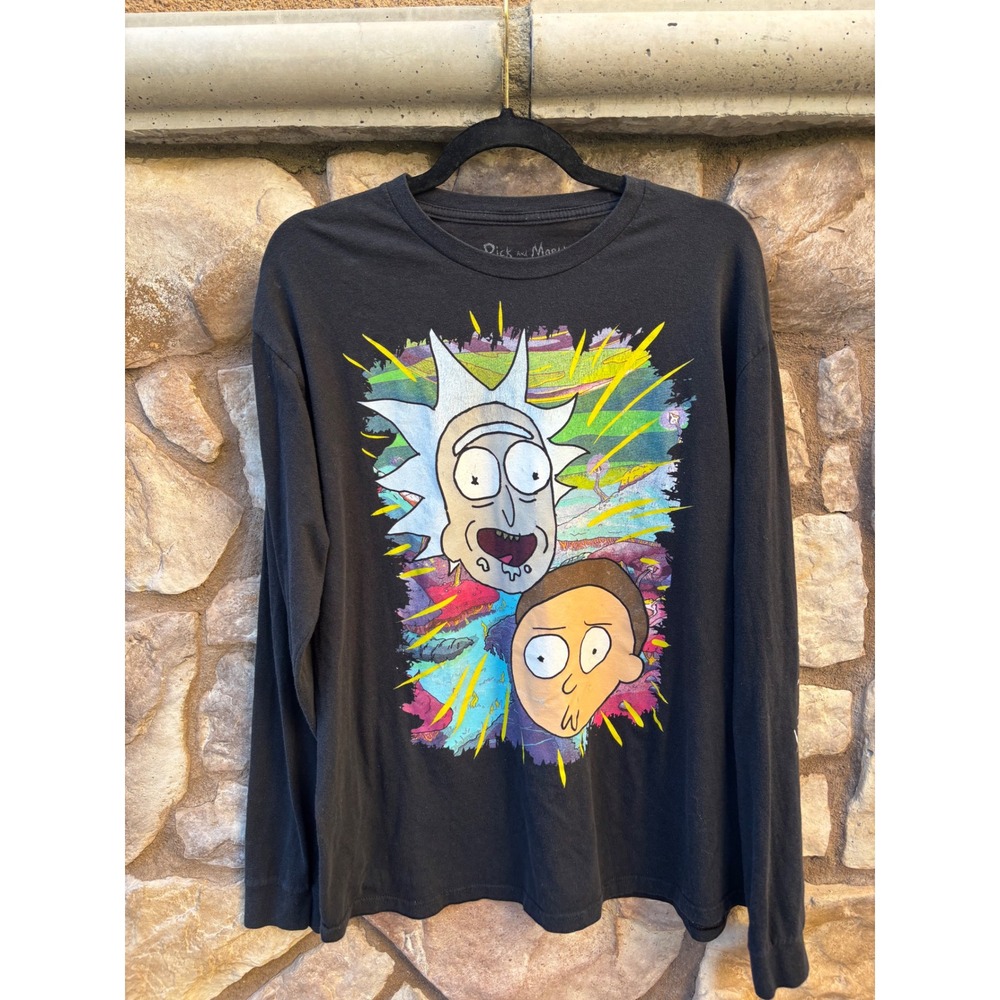 Rick and Morty T Shirt XL Black Long Sleeve Dazed and Confused Heads Adult Swim